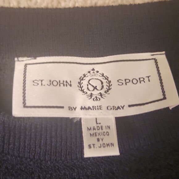 St. John Sport Sky Blue & Navy Blue Wool-Blend Sleeveless Top Size L - Picture 2 of 7